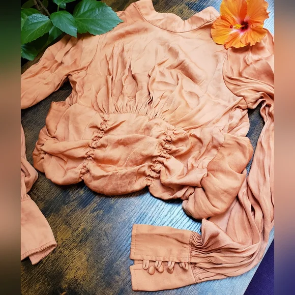 XS Free People Piper Backless Crop, Long Sleeve in Mango/ Dusty Orange - Picture 6 of 16